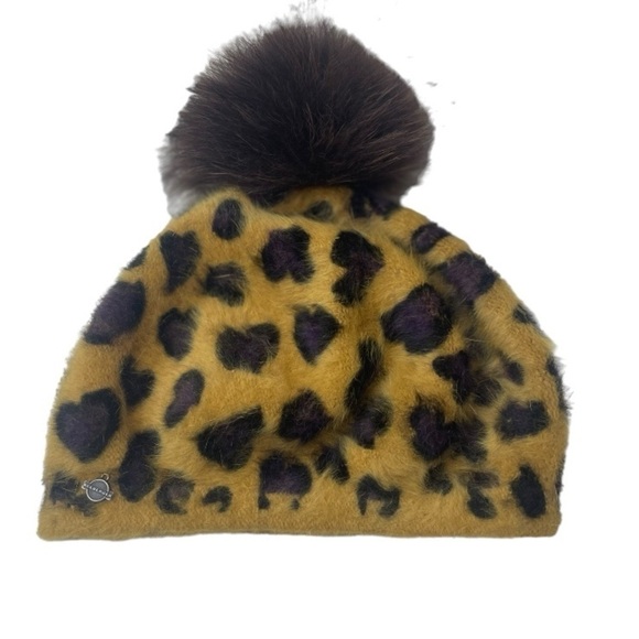 Seeberger Women’s Animal Print Angora Pom Pom Hat - Picture 1 of 5